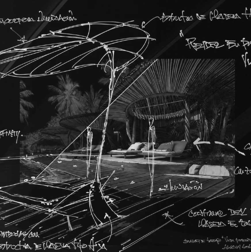 Boceto arquitectónico de un espacio hospitality